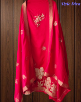 Royal Muslin Suit Set Adorned with Exquisite Banarasi Weaving