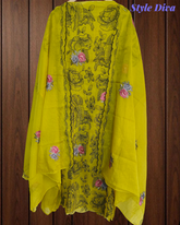 Mul Chanderi Thread Embroidered Unstitched Suit Set