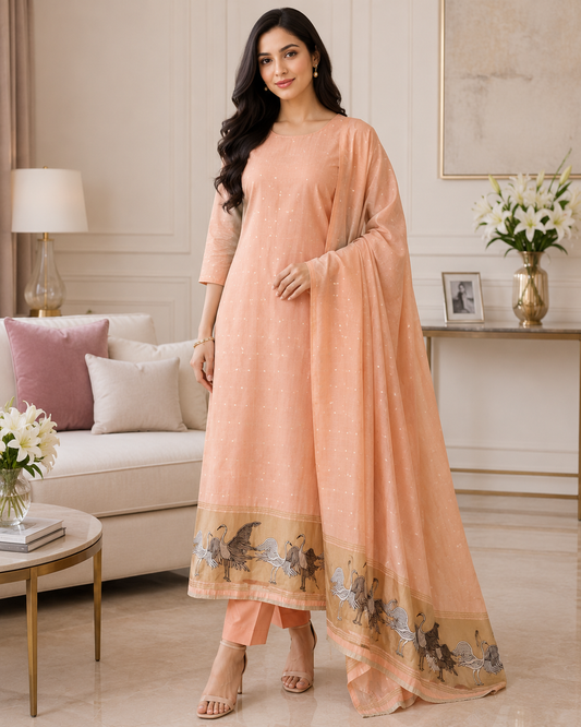 Designer Jamdani Cotton Banarasi Weave Unstitched Suit for Festive & Party Wear