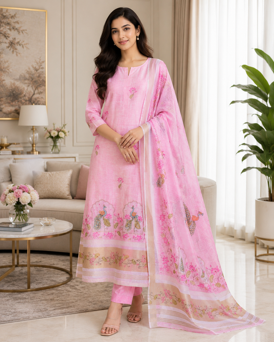 Linen Cotton Digital Printed Lagdi Patta Unstitched Suit (3 Pc Set)