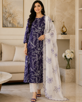 Pure Cotton Thread Embroidered Unstitched Suit with Embroidered Mul Cotton Dupatta and Chikankari Bottom