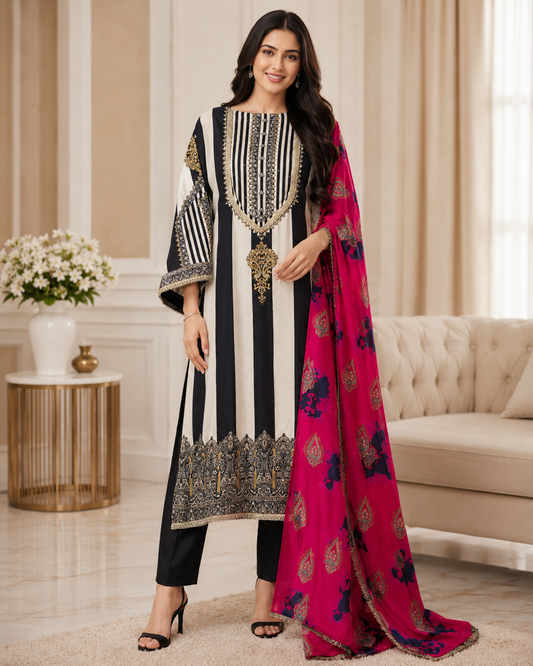 Muslin Mirror Work Semi-Stitched Suit with Digital Print Dupatta