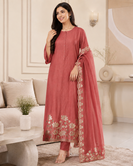 Mul Cotton Laser Cut Gotta Work Un-Stitched Suit with Designer Dupatta