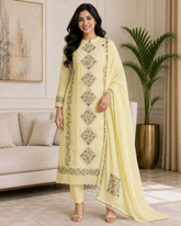 Mul Cotton Pakistani Style Embroidered Unstitched Suit with Crochet Lacing Dupatta