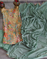 Soft Organza Suit Set with Mirror Sequin Hand Work – Unstitched Grace