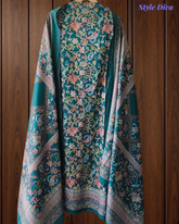 (GREEN)Winter Wear- Premium Pashmina Kurta Set with Digital Prints & All-Over Embroidery