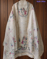 Elegant Kota Digital Print Suit with Highlighting Knot Work