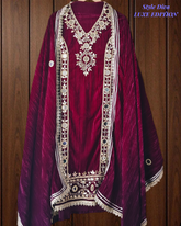 (Purple)Luxury Crush Velvet Un-Stitched Suit with Gotta, Zari & Mirror Work
