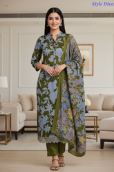 Cotton Printed Daman Embroidery Unstitched Suit Set