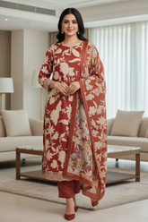 Cotton Printed Daman Embroidery Unstitched Suit Set