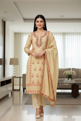 Mul Cotton kashmiri Embroidered Un-Stitched Suit mul cotton dupatta with Kashmiri embroidery