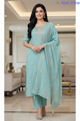 Mul Cotton Pita & Mukiesh Work Unstitched Suit With Designer Dupatta