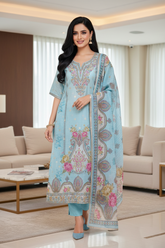 Kota Digital Printed Unstitched Suit with Pearl Highlighting and Printed Dupatta