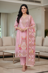 Kota Digital Printed Unstitched Suit with Pearl Highlighting and Printed Dupatta