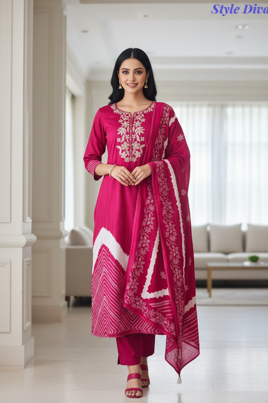 Cotton Digital Print Zari Embroidery Unstitched Suit with Mul Cotton Dupatta