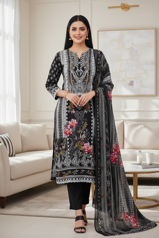 Jaam Cotton Printed Unstitched Suit with Mul Cotton Digital Print Dupatta