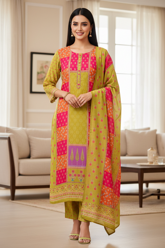 Fully Stitched Crepe Suit with Crepe Dupatta