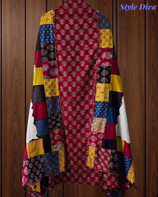 Cotton Printed Applique Work Unstitched Suit with Designer Applique Work Dupatta
