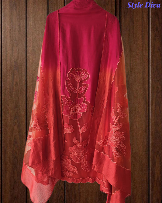 Premium Muslin Ombre Unstitched Suit with Applique Work and Embroidered Dupatta