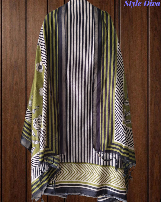 Cotton Maheshwari Digital Print Unstitched Suit Set with Banarasi Border