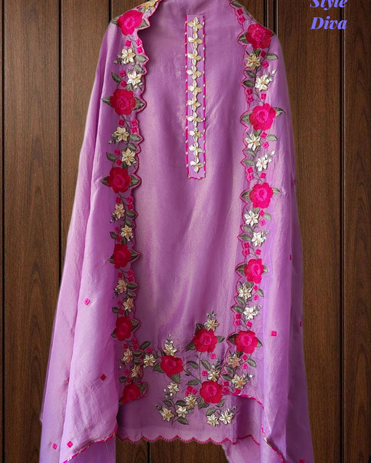 SD1106 - Shimmer Tissue Unstitched Suit with Gotta Work, Embroidery & Scalloped Embroidery Dupatta