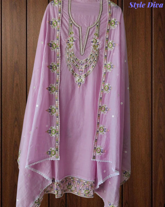 SD1148 - Elegant Mul Cotton Unstitched Suit with Colorful Embroidery on Kurta & Dupatta