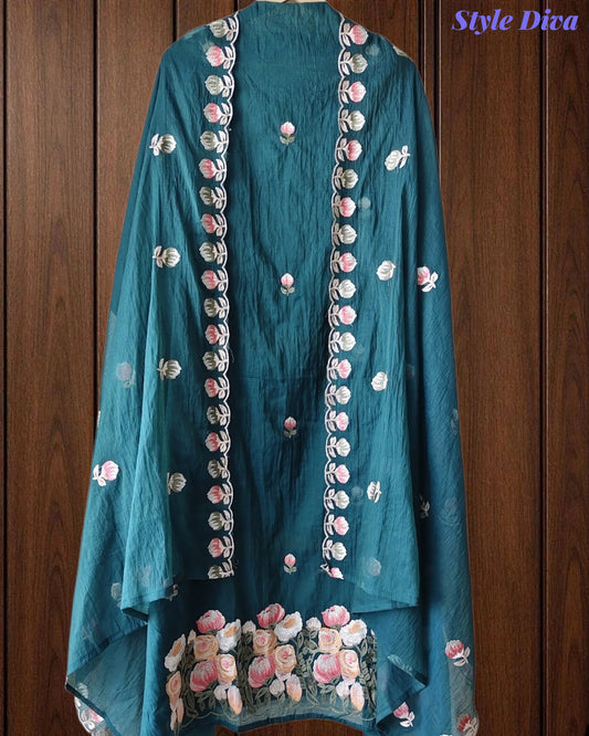 SD1101 - Mul Cotton Unstitched Suit with Parsi Embroidery, Embroidered Kurta & Matching Dupatta