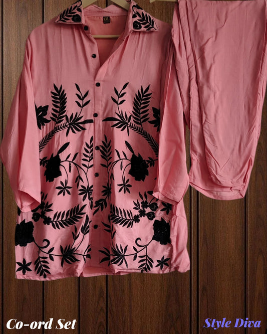 Muslin Embroidery Co-Ord Set – 2 Pc Shirt & Stitched Pants