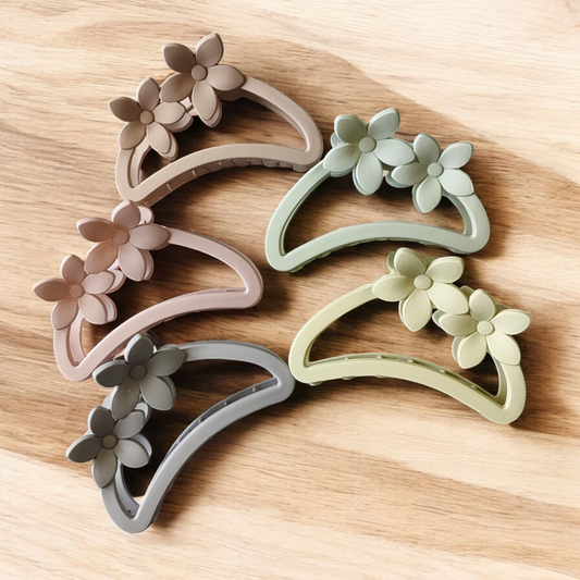 Lush Lanes 4 PCs Medium Size Matte Finish Hair Claws ROUNDED Shape 3D Flower Hair Clips For Women Hair Claw Clips For All Types Of Hair For Girls Multicolor