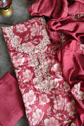 Elegant Cotton Suit with Kashmiri Embroidery & Muslin Dupatta