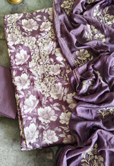 Elegant Cotton Suit with Kashmiri Embroidery & Muslin Dupatta