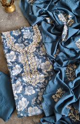 Elegant Cotton Suit with Kashmiri Embroidery & Muslin Dupatta