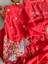 Graceful Mul Chanderi Suit with Cross Stitch Embroidery & Artistic Motifs