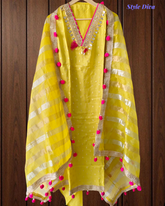 Banarasi Weave Shimmer Tissue Suit with Mirror Work & Organza Dupatta