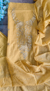 Pure Mul Chanderi Embroidered Un-Stitched Suit with Mukesh Dupatta