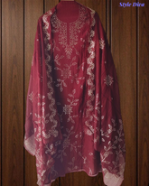 Exclusive Mul Chanderi Un-Stitched Suit Featuring Elegant Mukesh Embellishment