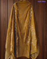 Exclusive Mul Chanderi Un-Stitched Suit Featuring Elegant Mukesh Embellishment