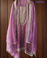 Luxury Shimmer Tissue Kurta Set with Pearl–Mirror Embellishment