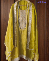 Luxury Shimmer Tissue Kurta Set with Pearl–Mirror Embellishment