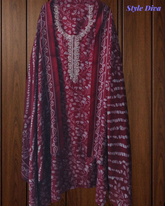 Winter Wear- Elegant Pashmina Floral Printed Winter Suit with Embroidered Neck