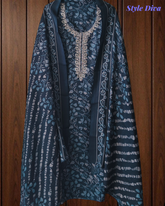 Winter Wear- Elegant Pashmina Floral Printed Winter Suit with Embroidered Neck