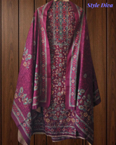 Winter Wear-Elegant Pashmina Floral Kantha Work Winter Suit Set