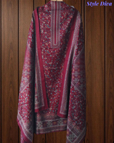 (Maroon)Winter Wear-Graceful Floral Pashmina Digital Print Un-Stitched Winter Suit