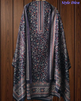 (Black)Winter Wear-Graceful Floral Pashmina Digital Print Un-Stitched Winter Suit