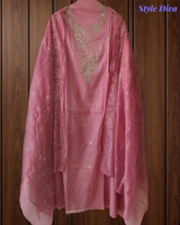Graceful Mul Chanderi Suit with Pita & Mukesh Handwork