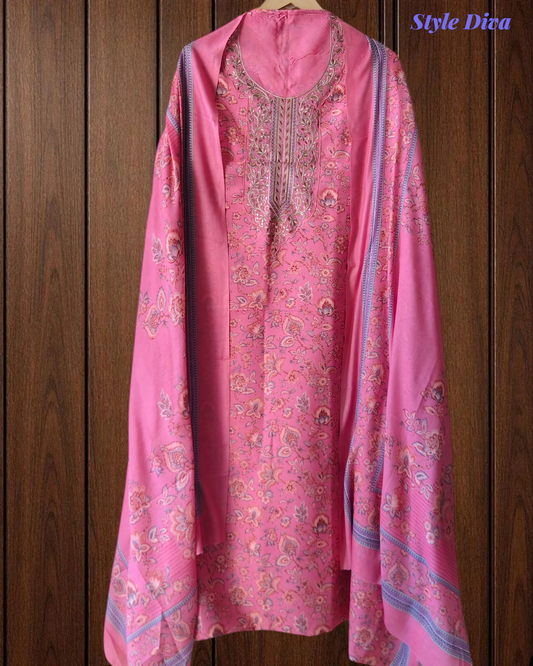 Winter Wear- Timeless Kashmiri Embroidered Pashmina Un-Stitched Suit