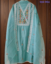 Graceful Modal Kurta Suit with Aari Work & Scalloped Organza Dupatta