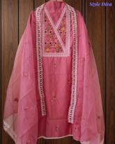 Graceful Modal Kurta Suit with Aari Work & Scalloped Organza Dupatta