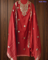Premium Mul Chanderi Party Wear Un-Stitched Suit with All-Over Pita Work