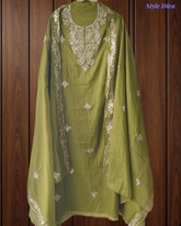 Premium Mul Chanderi Party Wear Un-Stitched Suit with All-Over Pita Work